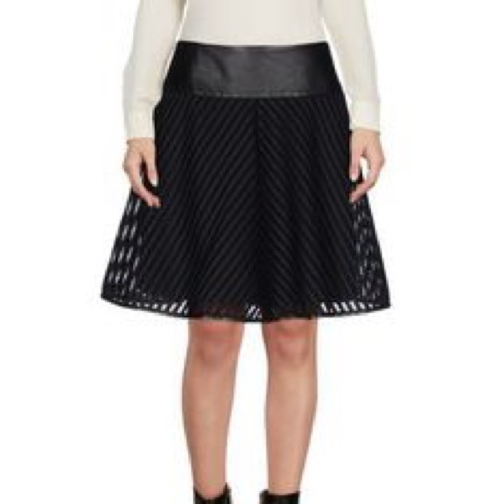 Ralph Lauren Black Label A-Line Mesh and Leather Skirt